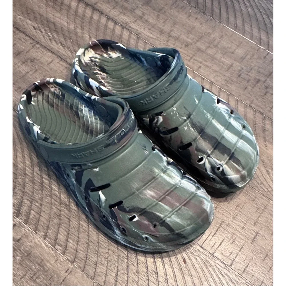 Rugged Shark Mens Camo Clogs Green Brown Camouflage Slip On Water Shoes Size 7